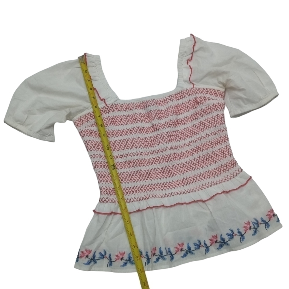 Draper James Smocked Peplum Top Puff Sleeve Embroidered Cottagecore XS - Picture 6 of 8